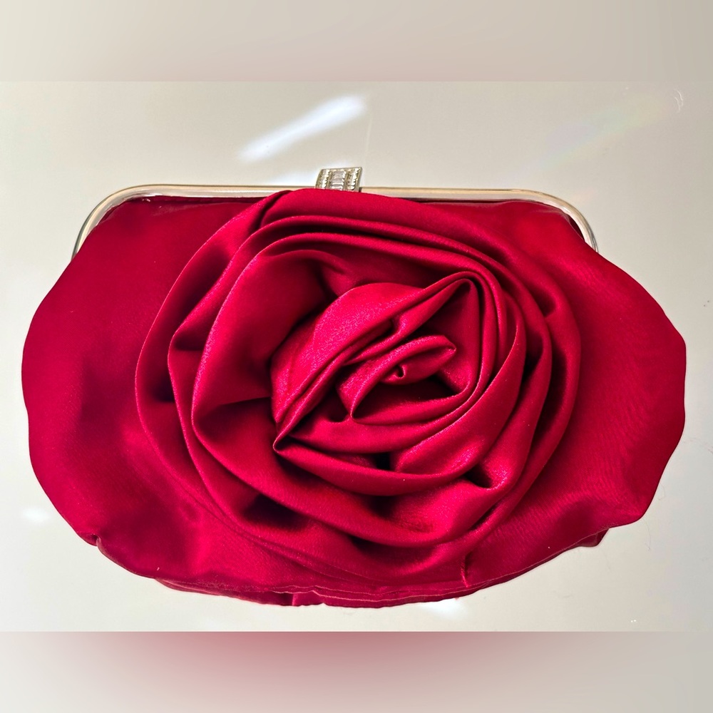Red satin rose 3 in 1 handbag